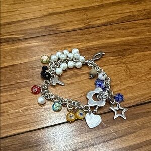 Silver Charm Bracelet with Colorful Beads